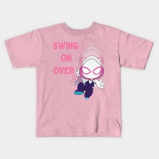 Swing on over, ghost spider girl, party Spidey birthday, cute Gwen spider Kids T-Shirt